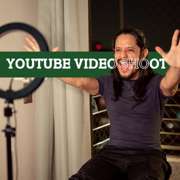 YouTube video shoot in a professional chroma studio in Gurgaon with a clean green screen backdrop, expert lighting, and high-resolution setup, perfect for creating engaging video content.